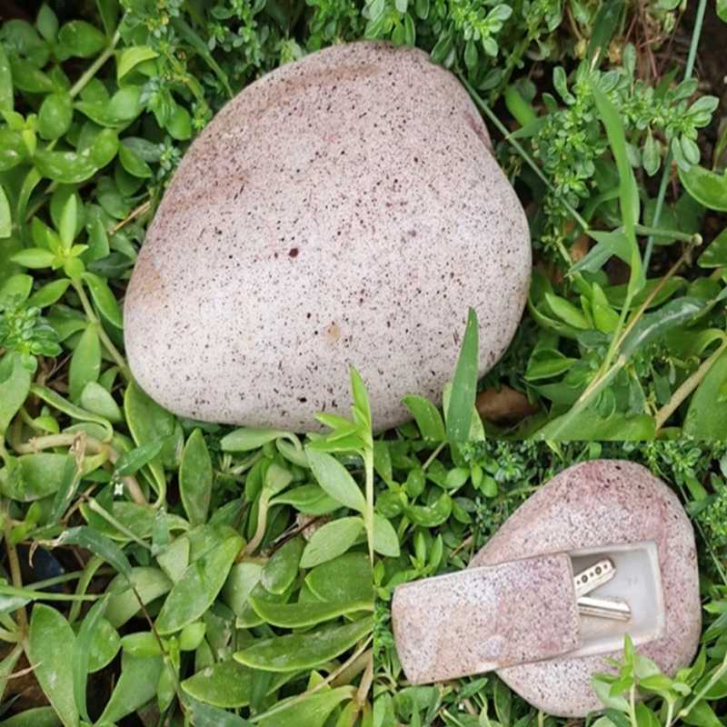 หินเทียมซ่อนกุญแจเงิน Anti-lost Insurance Resin Garden Rock Hider Box