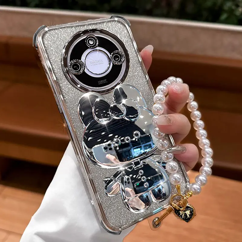 

Luxury Women Case For Honor X9C Smart Pearl Bracelet Stand Coque for Honor Magic5 Magic6 Magic7 90 Lite Pro X9A X9B Phone Cover