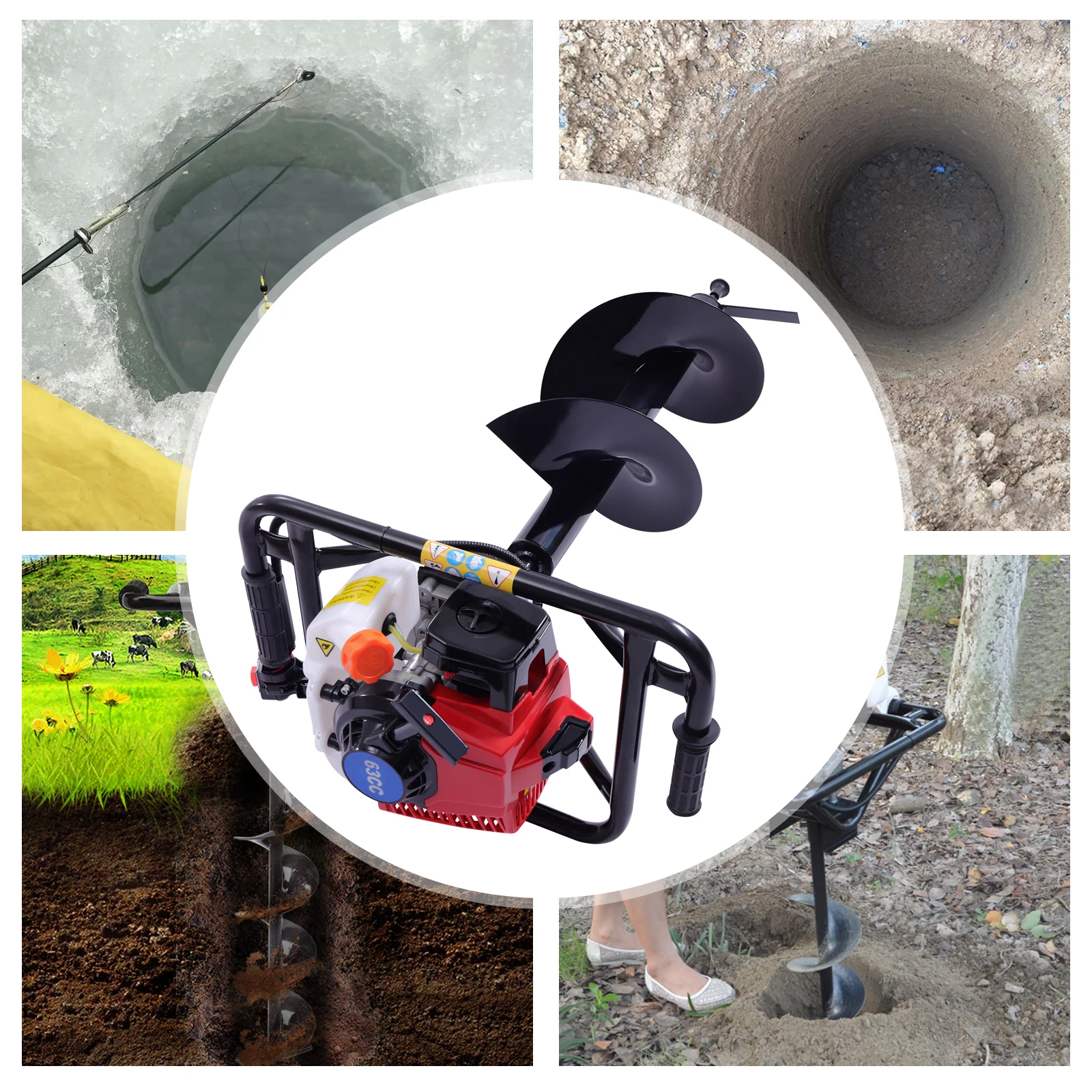 V-Type 63CC 2 tempi Gas Post Hole Digger Plant Fence One Man coclea con coclea Bit