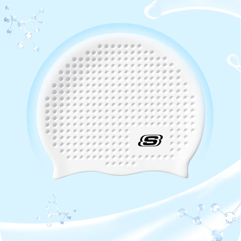 Skechers Men Silicone Particle Swimming Cap Adults Swimming Hat High Elastic Waterproof Ear Protection Hair Water Ultrathin Caps