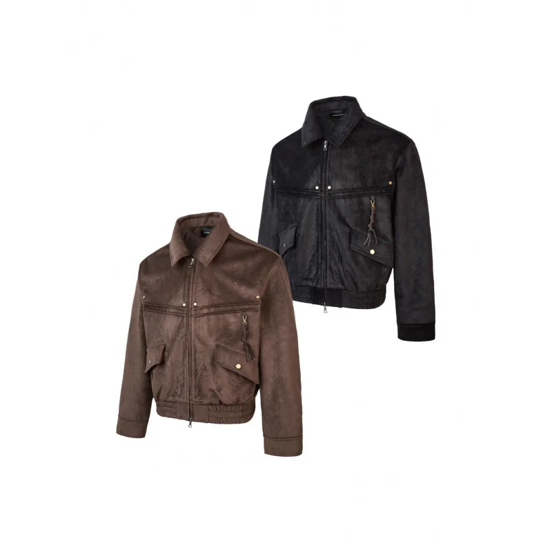 

EME Wolf Jacket Retro Velvet Feel Casual Commuter Turn-Down Collar High-End Old Money Short Wide Cleanfit Coat