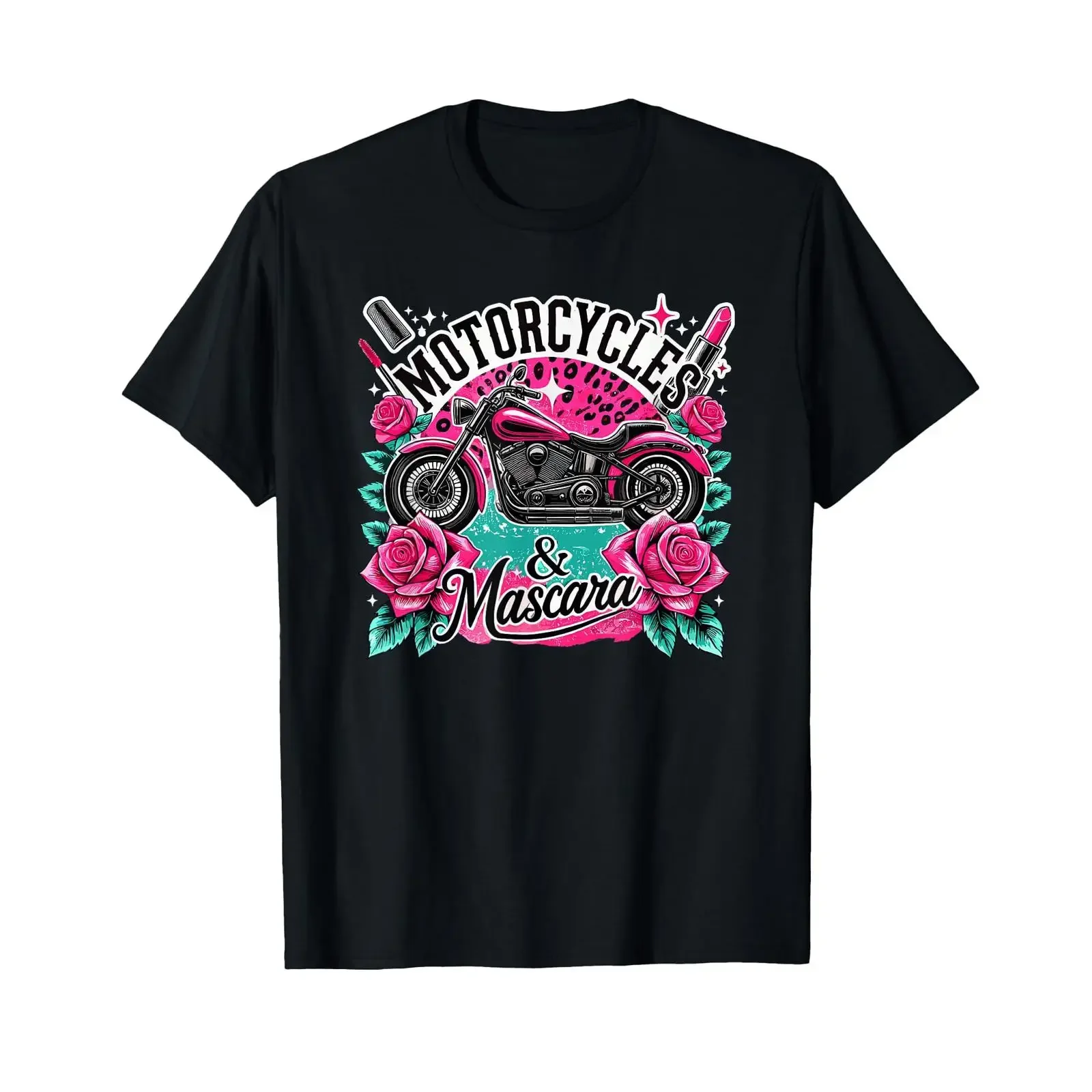 Motorcycles and Mascara Makeup Motor Lovers T Shirt vintage Washed designer clothes Soft Top For Everyday Wear Casual homme