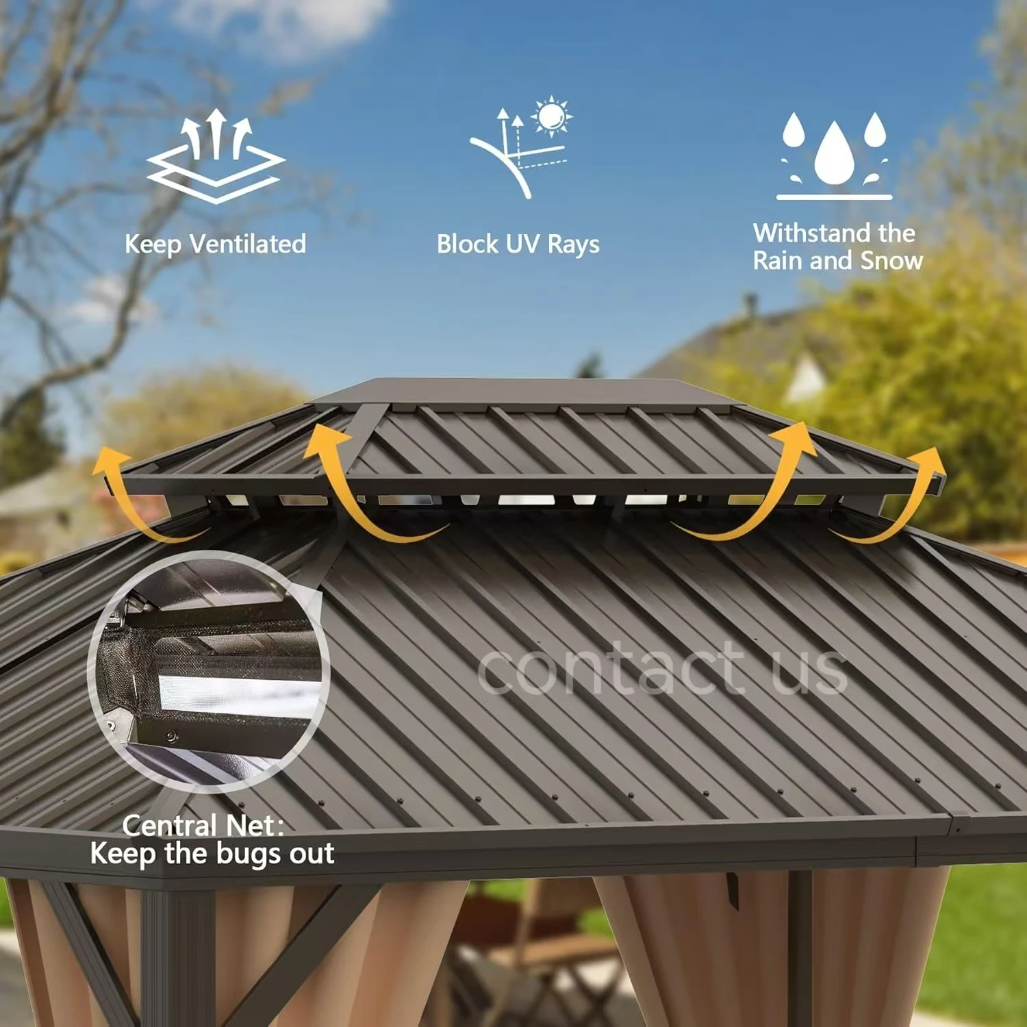 

Aluminum Metal Patio Gazebo Powder Coated Frame Garden Outdoor Hardtop Gazebo Tent With Curtain And Mosquito Net