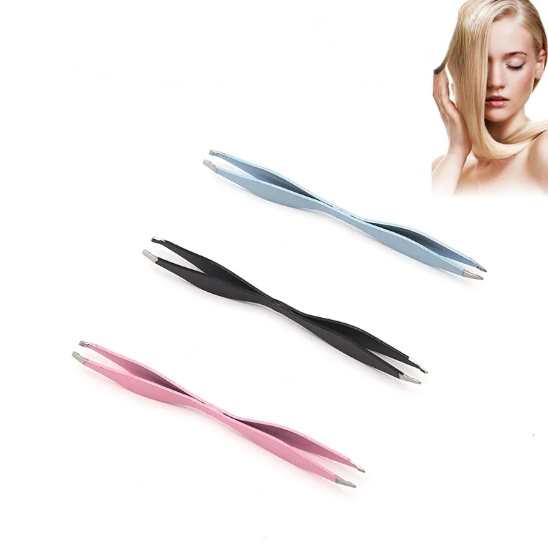 Stainless Steel Beauty and Make-up Tools Double Head Eyebrow Clip Tweezers Two In One  Trimming Set