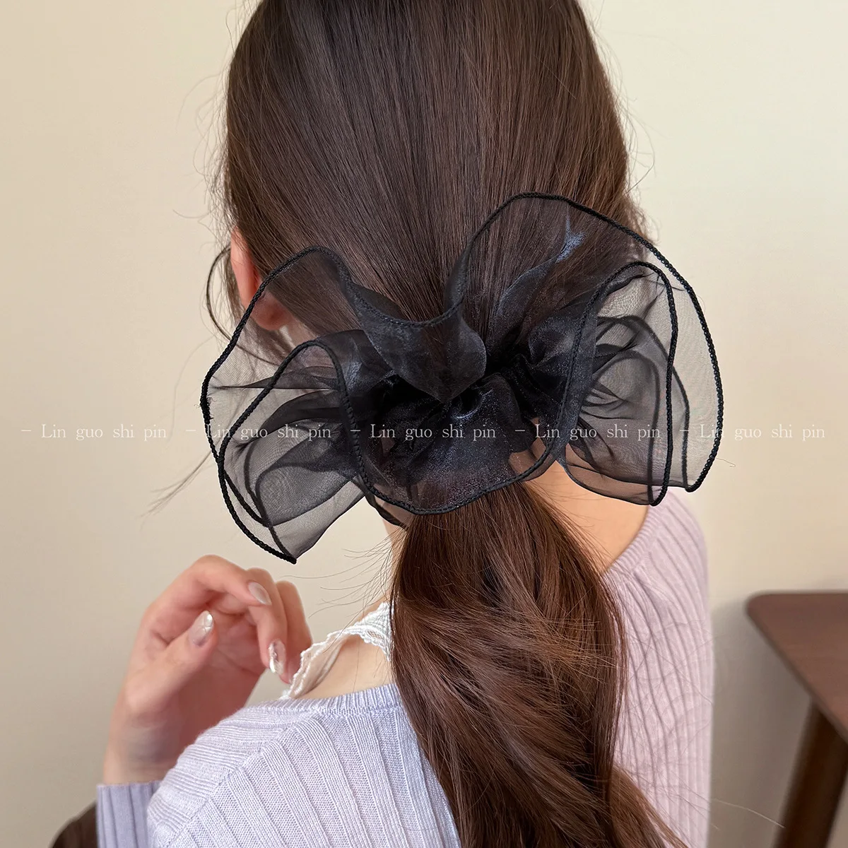 

Premium Lace Hem Mesh Scrunchies Summer Elegant Ruffled Design High Elasticity Hair Ties for Women Ponytail