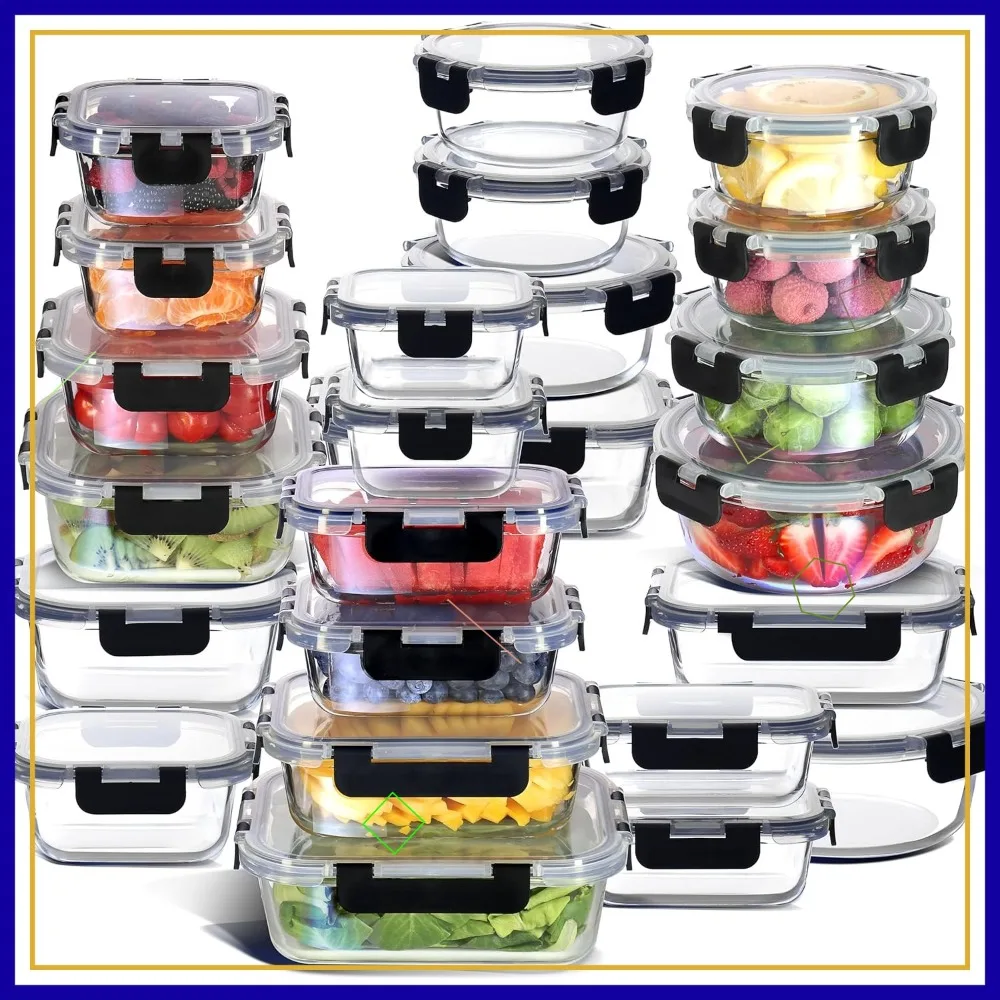 

48-Piece Glass Food Storage Containers with Airtight Lids, Dishwasher Safe for Kitchen, Pantry & Freezer