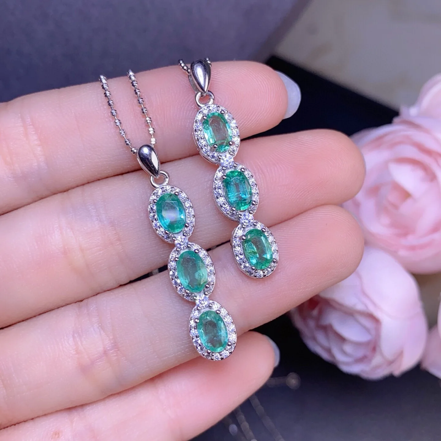 

4*6mm Natural Colombian Emerald Pendant Necklace, S925 Sterling Silver Gold Plated High Clarity Full Fire, Gemstone Jewelry