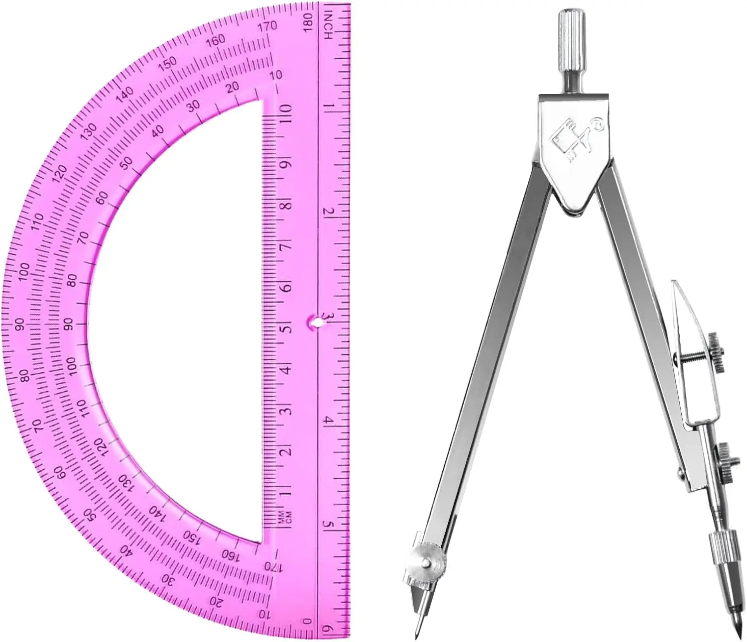 

Student Geometry Math Set: Compass & 6" Swing Arm Protractor, 180°, Pink