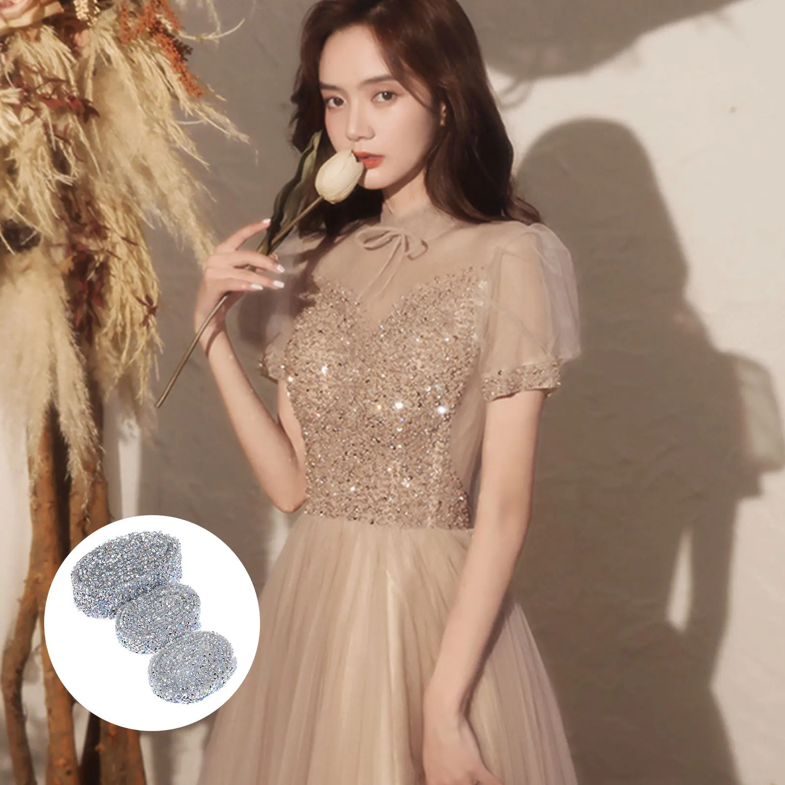 

3 Rolls Rhinestone Banding Belt Sparkle Trim Wrap Wedding Costume Crystal Ribbon Diy Crafts Cuttable Resin Plastic Rhinestone