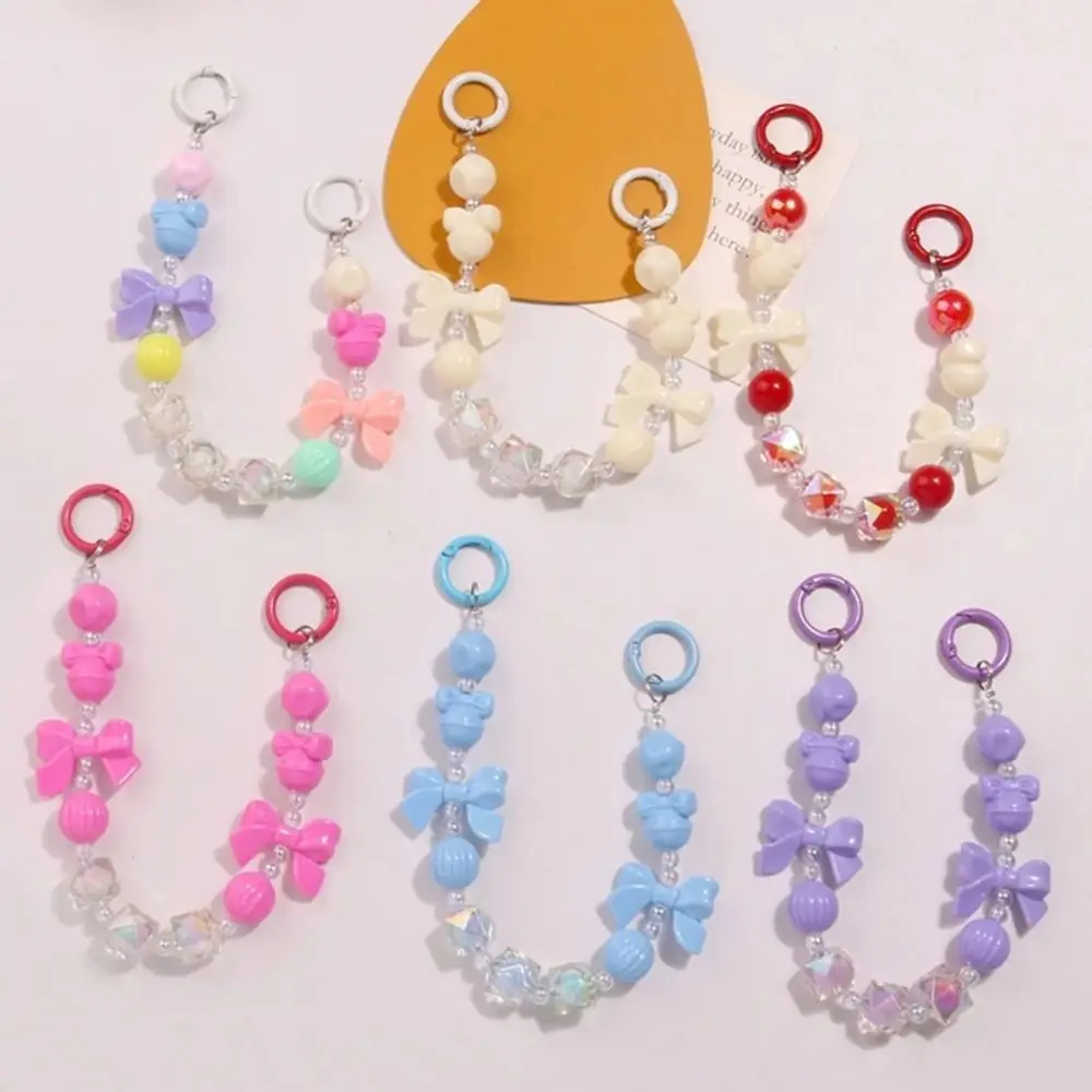 Fashion Acrylic Burst Bead Chain Keyring Replacement Colorful Bowknot Pendant Gradient Phone Lanyard Woman