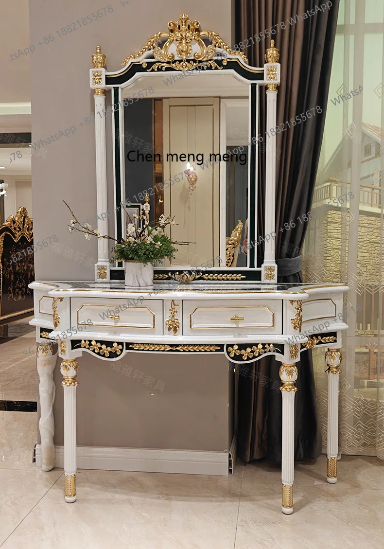 French court solid wood carved console table, villa living room corridor, natural colored shell with gold leaf entrance table
