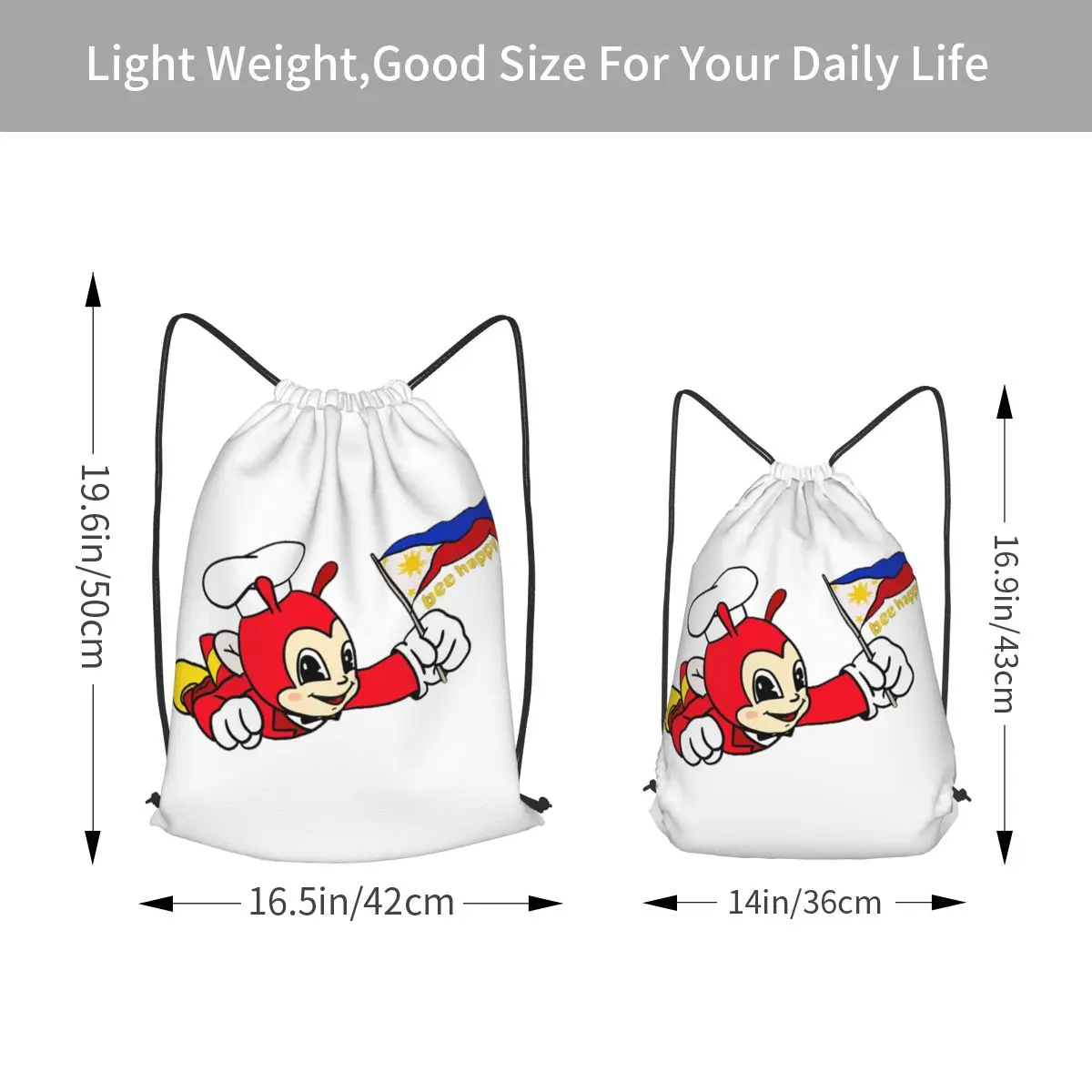 JOLLIBEE BEE HAPPY PHILIPPINE FLAG STICKER Backpacks Fashion Drawstring Bags Sundries Bag Book Bags for Travel Students