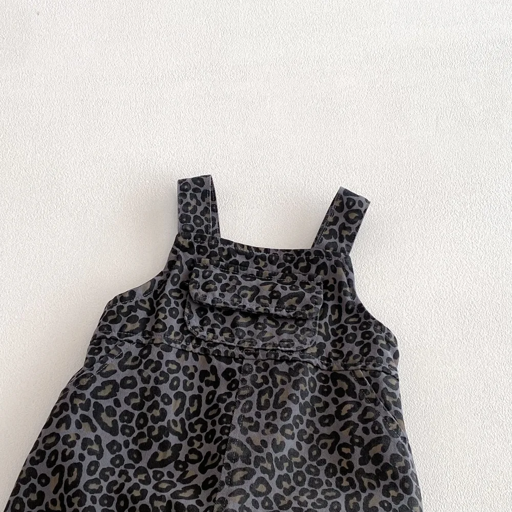 ZOETOPKID Autumn Infant Leopard Print Suspenders 2-Piece Set Bay Boys and Girls Leopard Print Suspenders and Tops Suits
