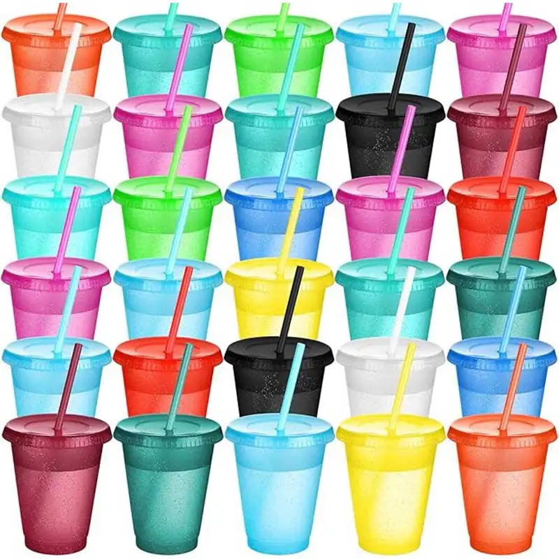 CupswithStrawsandLids KidsTumblerwithStraw Reusable Water Bottle IcedCoffeeTravelMug AdultsPlastic Cups forParties16oz