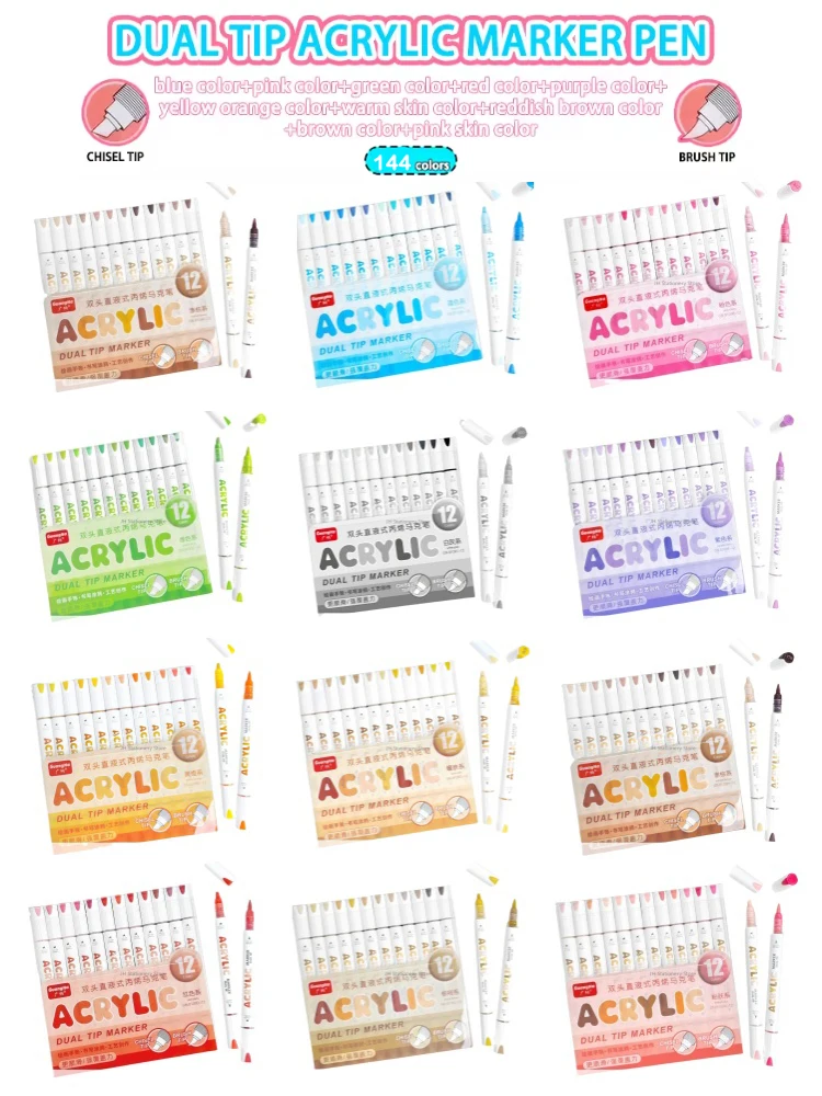 

GN 12/132 Colors Dual Tip Acrylic Marker Pen,Direct Liquid Marker Pen Graffiti Paint Art Acrylic Pens School Supplies Stationery