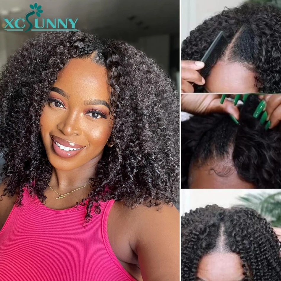 

Kinky Curly V Part Wig Human Hair No Leave Out Begainner Friendly Upgrade U Part Wig For Women Brazilian Thin Part Wig