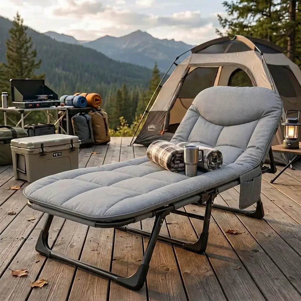 Portable Folding Lounge Chair, Adjustable Reclining Camping Bed, Oversized Outdoor Lounger With Multi-Angle Backrest, Suitable For Camping, Travel, Beach, Patio, Hiking, And Other Leisure Activities, Foldable Portable Lounger,