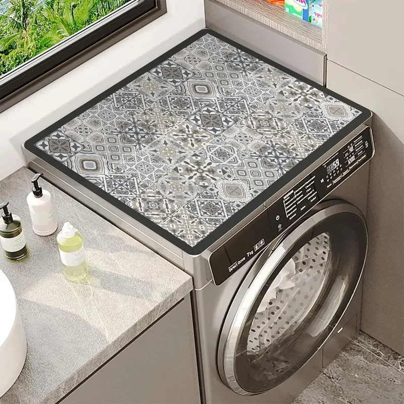 Vintage Blumenmuster Geometrische Abtropfmatte Blau-Weiß Retro Küchenarbeitsplatten-Schutz Saugfähige Unterlage für Spüle