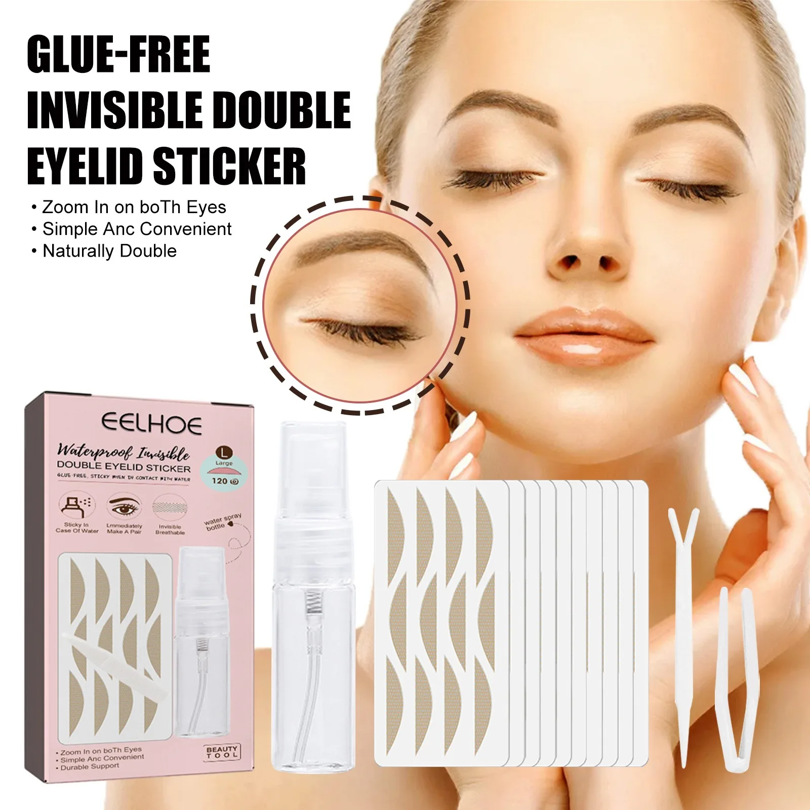 Lace Traceless Double Eyelid Patch, Natural And Traceless, With Double Blisters Inside. Non Adhesive Lace Double Eyelid Patch