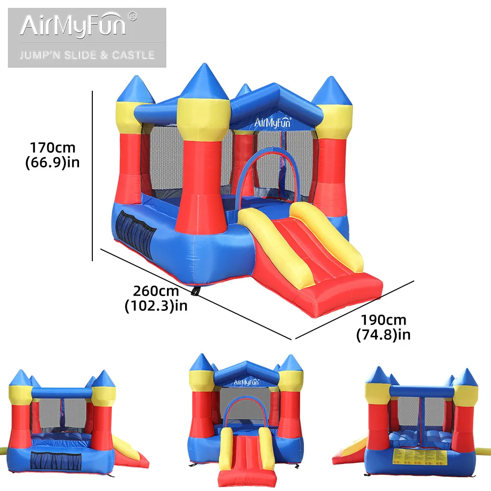 AMF |   Castello gonfiabile per bambini con casa di rimbalzo gonfiabile con scivolo, regalo per feste per bambini, castello gonfiabile per interni, include ventilatore