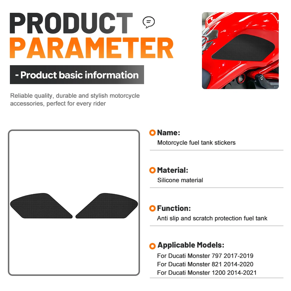 For  Ducati monster 797 2017-2019  Fuel Tank Guard RubberAnti Scratch Motorcycle Fuel Tank Pad Anti Slip Traction Grip