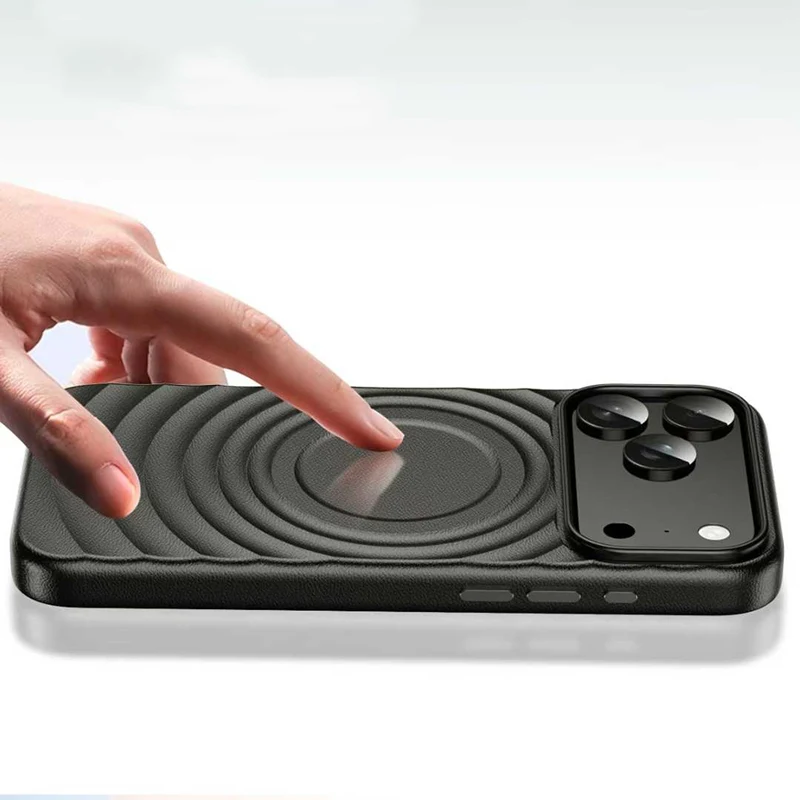 

Чехол MagSafe из искусственной кожи с простой волнистой лентой для iPhone 17 17 pro max 16 Pro 15 14 pro, защитный чехол для ПК с беспроводной зарядкой