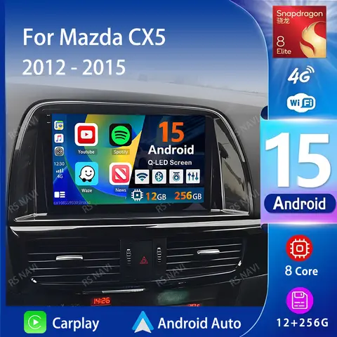 Android 15 Carplay Auto Qualcomm 2K QLED Screen Car Radio Player For Mazda CX5 2012 - 2015 GPS Multimedia Wifi 4G BT Navigation