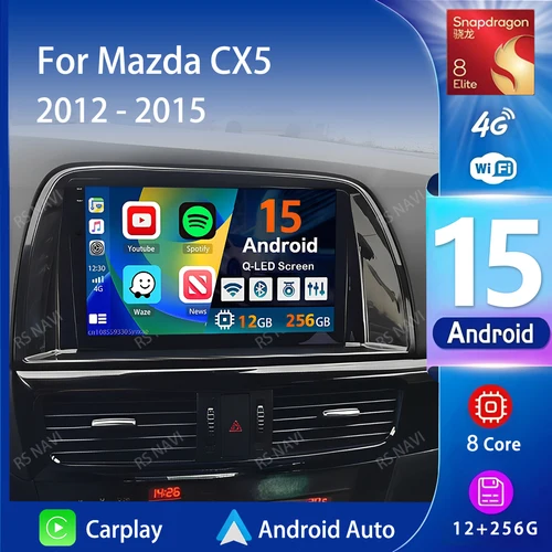 Imagen 1 del producto Android 15 Carplay Auto Qualcomm 2K QLED pantalla reproductor de Radio de coche para Mazda CX5 2012 - 2015 GPS Multimedia Wifi 4G BT navegación