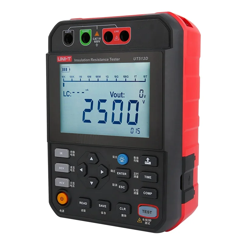 UT512D 2.5KV Insulation Resistance Tester Megohmmeter Ohm Digital Insulation Resistance Meter Short-circuit protection