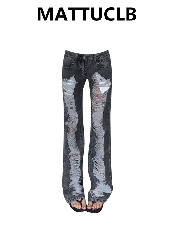 00s damage skinny pants riri grunge y2k Women Dark Academia Chic 