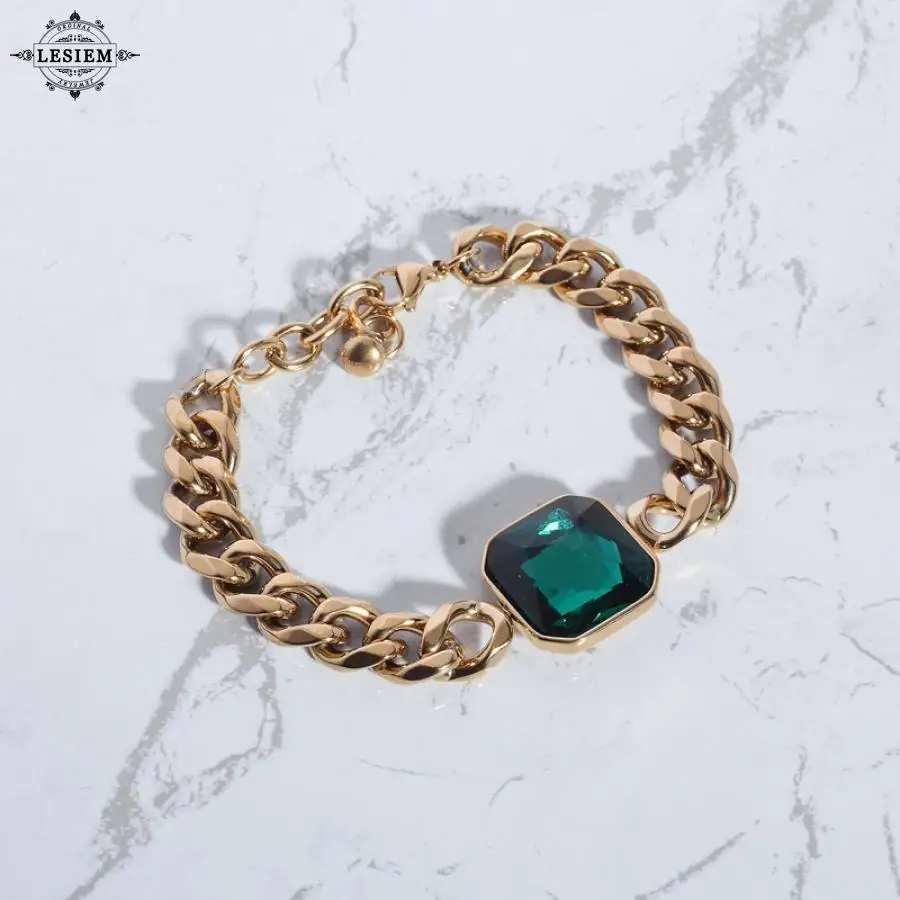 LESIEM Newest Arrival PVD plating Lady bracelets bangles Cuban Chain Block Thick Chain one orientation jewelery