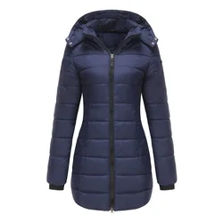 2024 Women's Cotton Padded Jacket Waterproof Medium-length Zipper Hooded Warm Coat Outdoor Overcoat