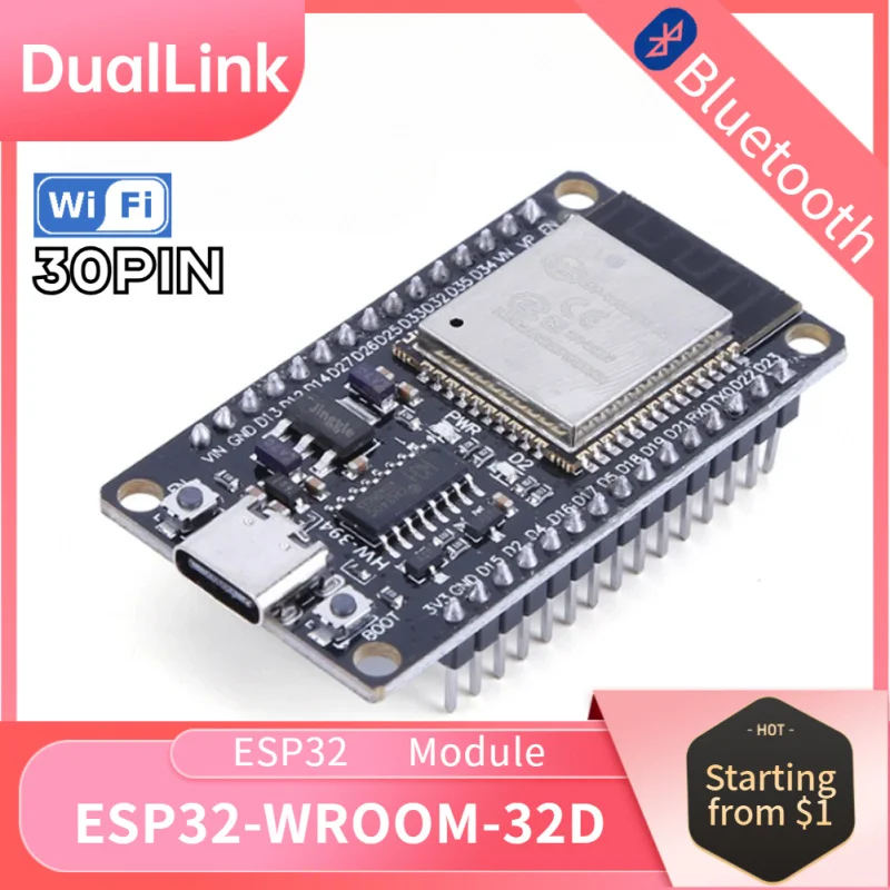 

DualLink ESP32Development BoardWiFi+Bluetooth module ultra-low power consumption dual-coreNodeMCU-32S ESP32-WROOM-32D 32U