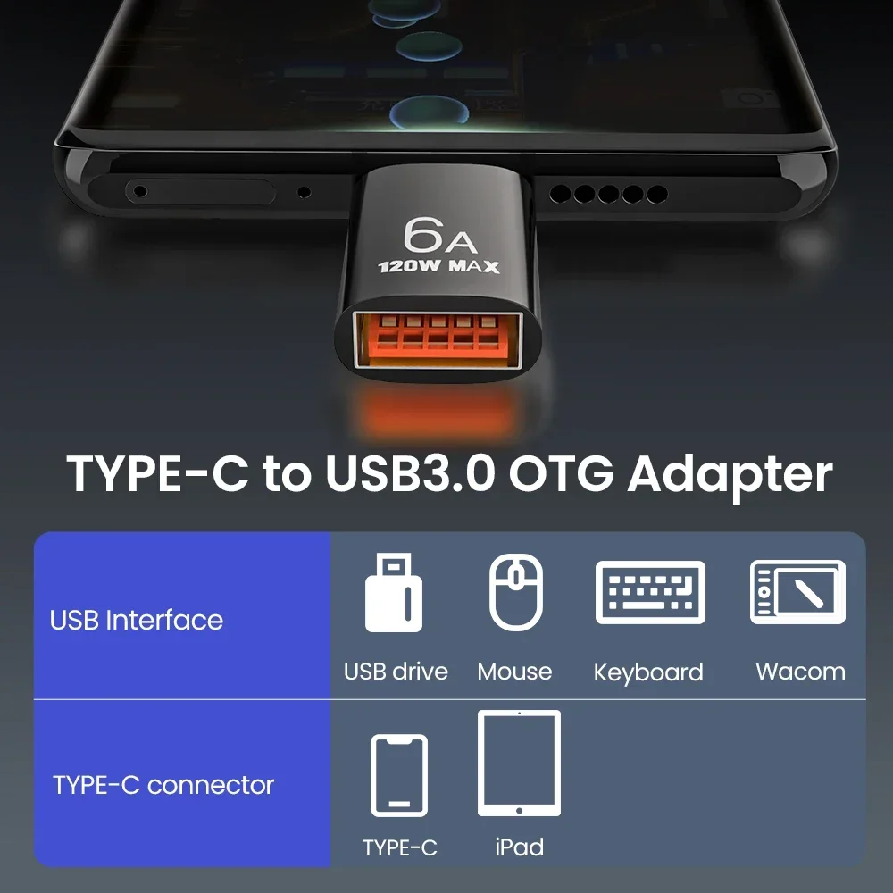 USB OTG إلى نوع C محول نقل البيانات ، 6A ، أنثى إلى USB محول الذكور ، الشحن السريع ، كمبيوتر محمول ، ماك بوك ، سامسونج