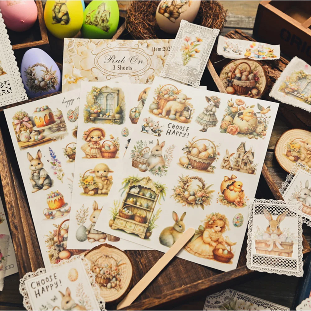 KSCRAFT 3 sheets A5 Easter Rub On Sticker Scrapbooking Junk Journal Crafts Transfer Stickers DIY Photo Albums Decorative
