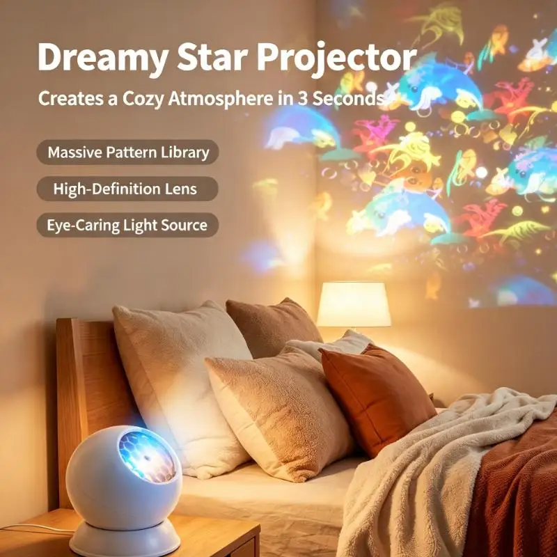 Dreamy Rotating Ocean Animal Projector Lamp 360 Degree Projection Night Light For Bedroom Home Decor Birthday Gift