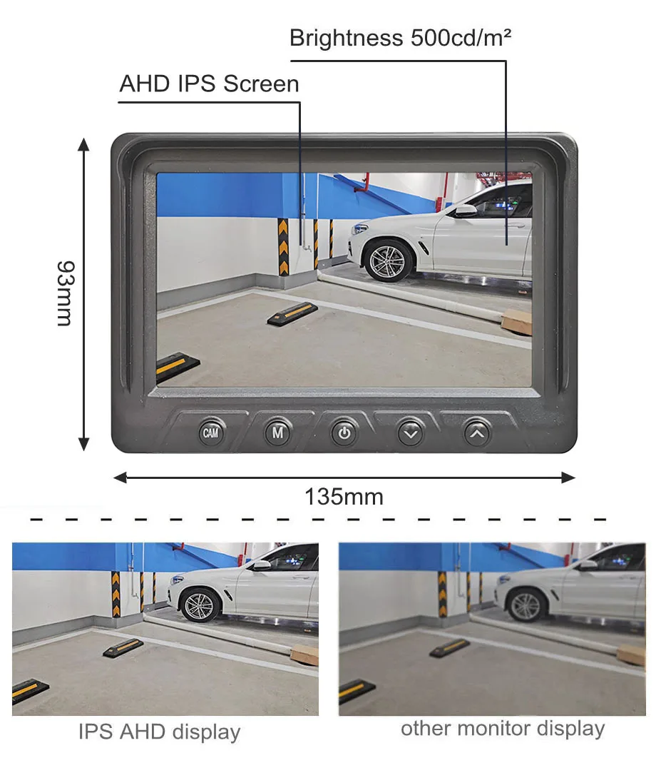 DIYSECUR 5-Inch AHD IPS Rear View Car Monitor 720P 1080P Digital Display Support AHD CVBS with 2 Video Inputs for Car Camera