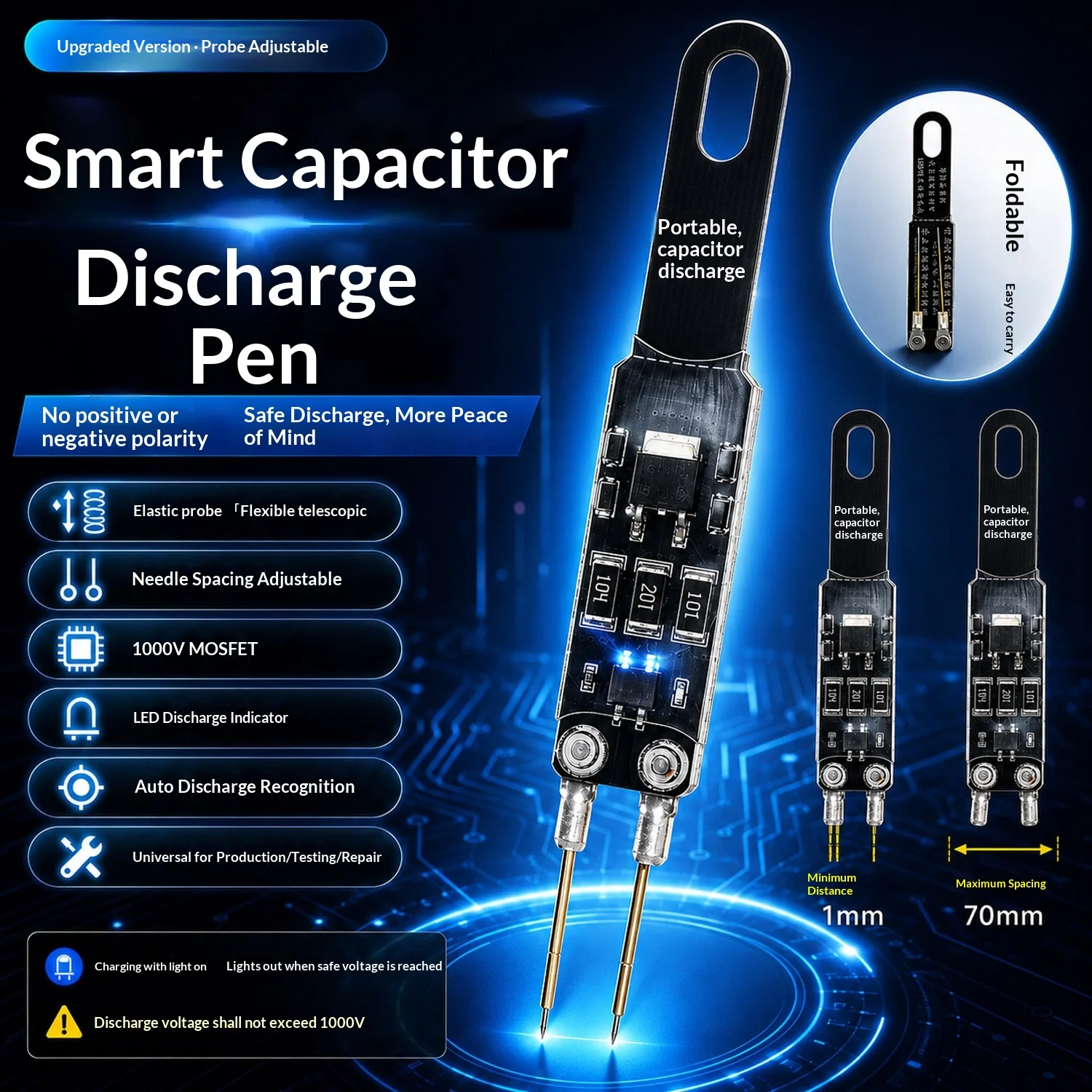 Portable Capacitor Discharger Pen 1000UF AC DC High Voltage Maintenance Tool