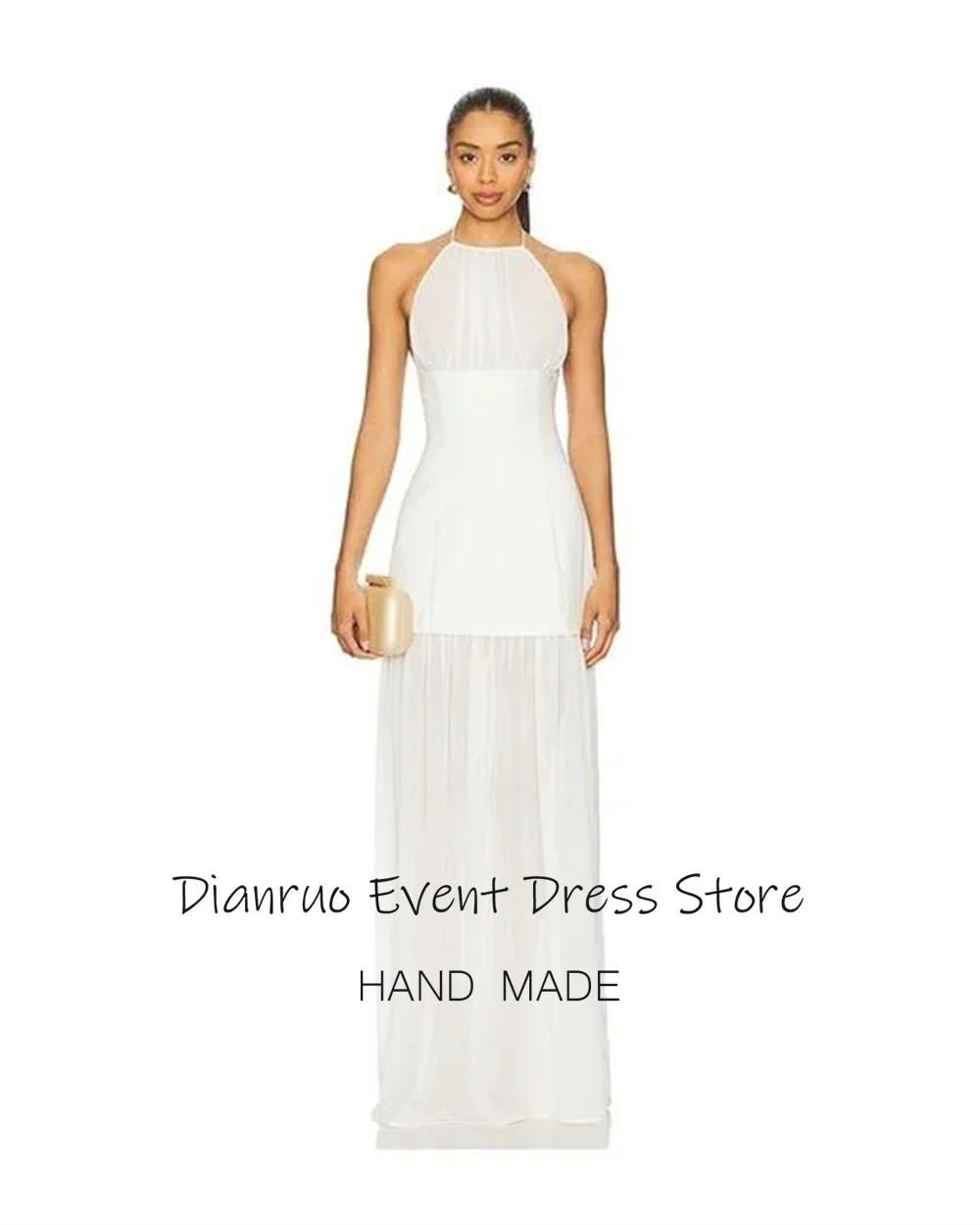 Dianruo Белые вечерние платья трапециевидной формы с лямкой на шее и открытой спиной, прозрачные платья Vestidos De Festa, длинные, нежные платья для выпускного вечера по индивидуальному заказу