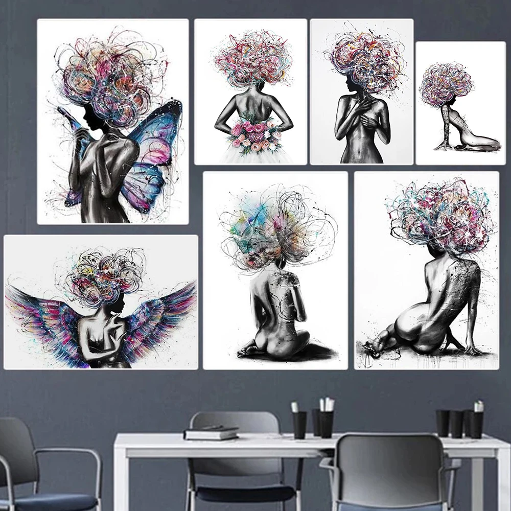 

Abstract Naked Girl Body Poster Prints For Living Room Home Decor Modern Sexy Nude Black Woman Canvas Painting Wall Art Gift