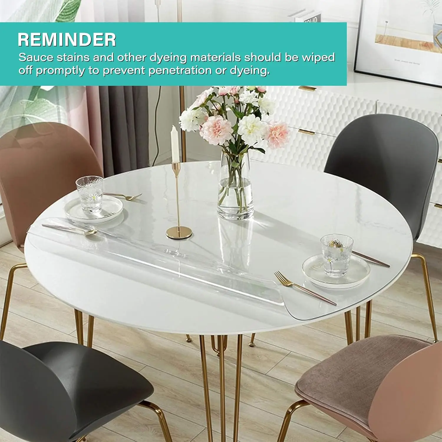 32 Inch Round Clear Table Pad Protector 1.5mm Thick Plastic Vinyl Tablecloth Cover Waterproof Non-Slip Circle Dining Room Table