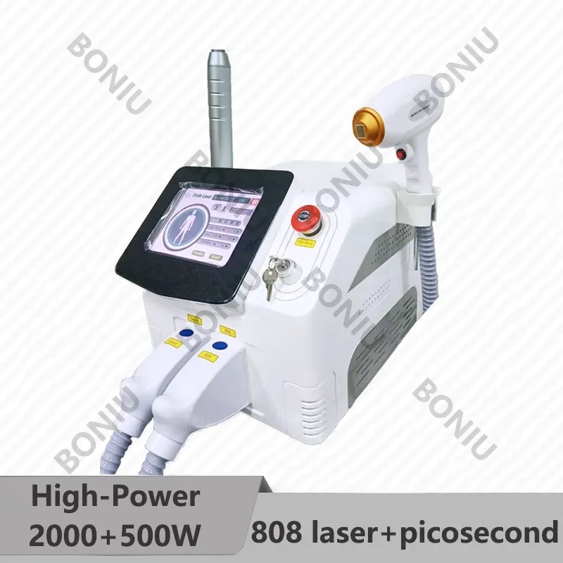 Máquina de eliminación de tatuajes con láser de picosegundo 2 en 1, depilación láser de diodo 10BAR, depilación indolora de 808nm