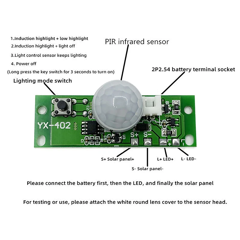 Lampu tenaga surya, 1 buah 3.7V DIY Sensor kontrol papan lampu malam pengontrol modul inframerah tubuh manusia induksi papan sirkuit surya