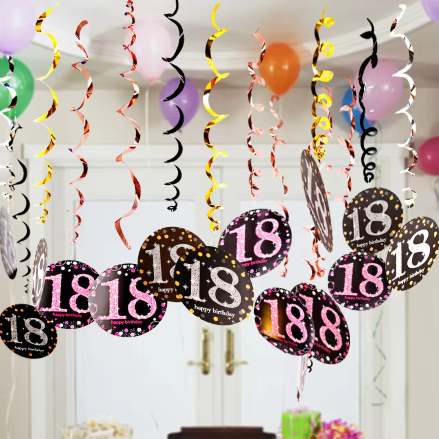 

18/21/30/40/50/60/70/80/90 years birthday festival event party spiral hanging swirls ornaments ribbon decoration