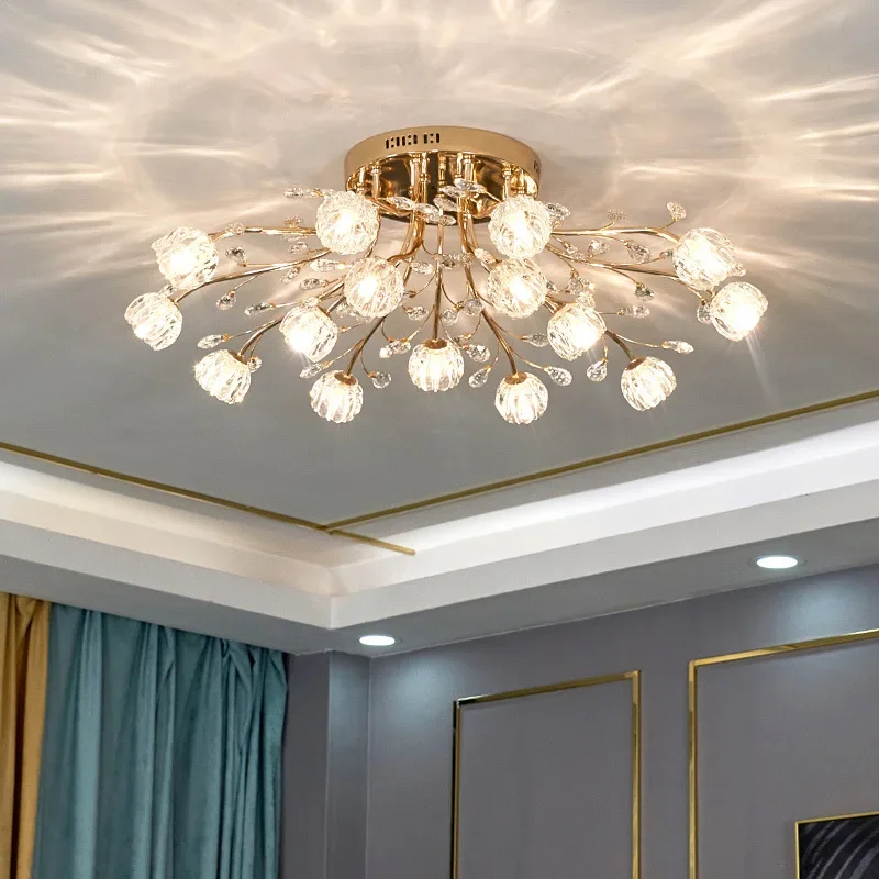 

Nordic Luxury Dendritic Crystal Ceiling Lamp Glass Flower Light Shade Bedroom Restaurant Living Room LED Chandelier Bright Decor