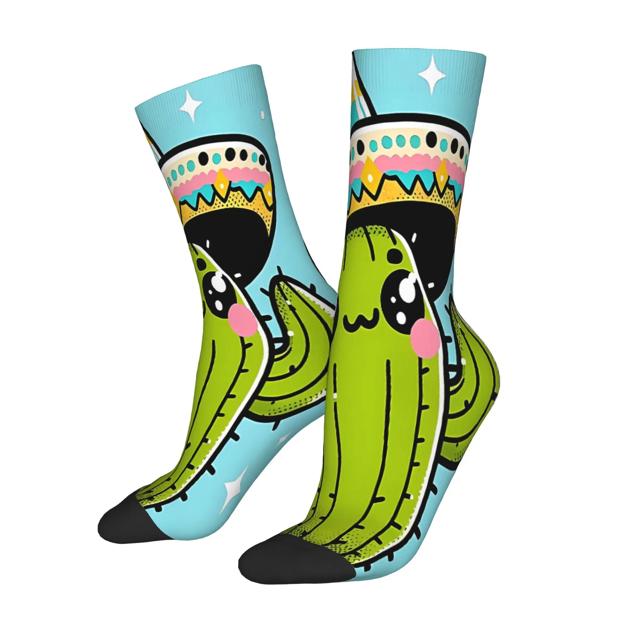 

Cheerful Cactus Pop Style Sock Printed Man Polyester