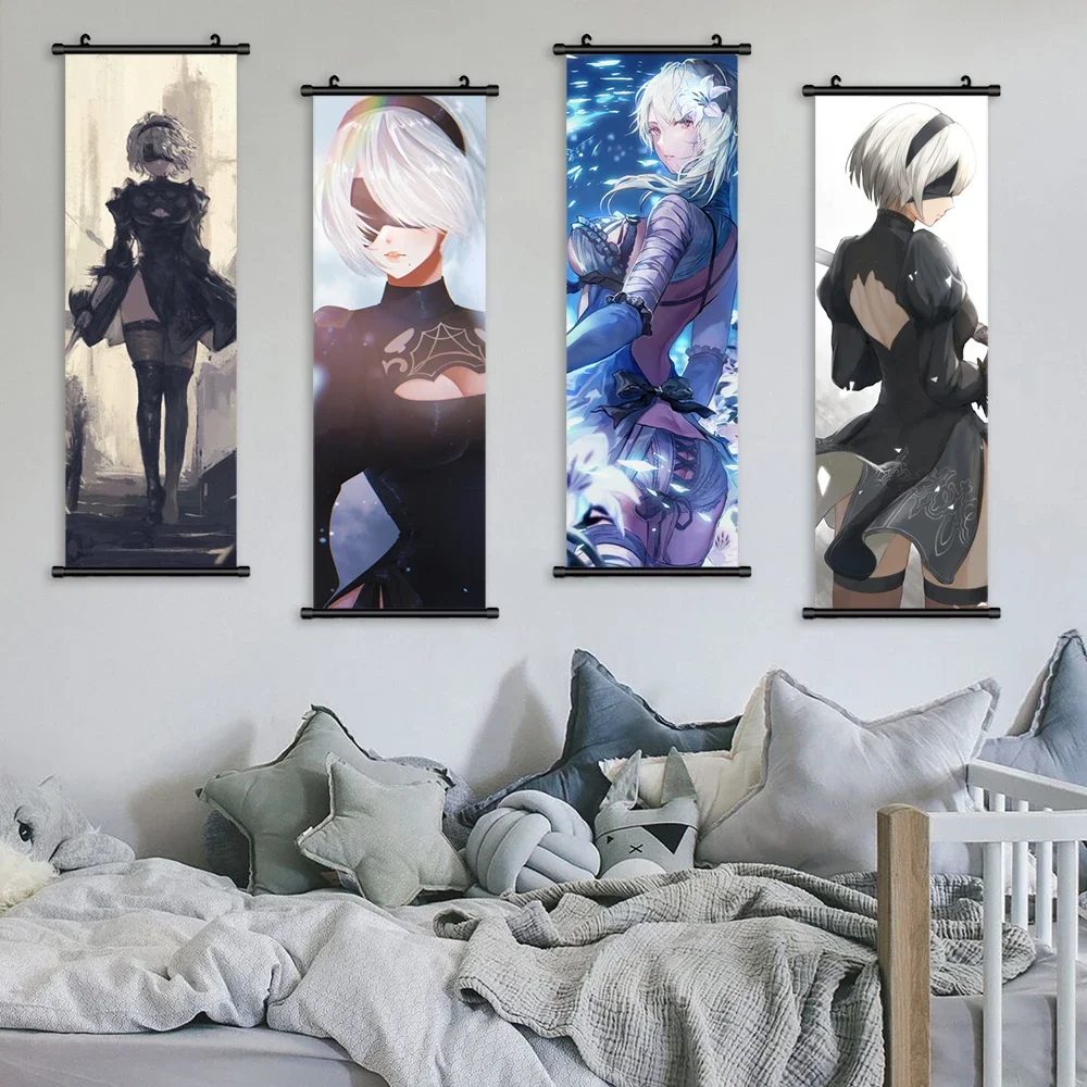 1pc Japanese Anime Style Plastic Hanging Painting NieR:Automata Cartoon Scroll Picture Canvas Posters Art For Home Decor