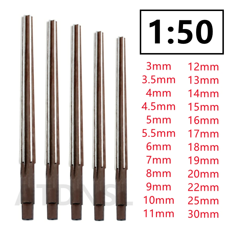 Conical Reamer 1:50 Hand Reamer CNC Tools 3/3.5/4/4.5/5/5.5/6/7/8/9/10/11/12/13/14/15/16/17/18/19/20/22/25/30mm Extended