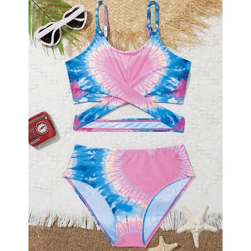 7-12 سنة أطفال بنات الجوف خارج مجموعة البكيني الأطفال الصيف ملابس السباحة المطبوعة ملابس السباحة بركة المايوه بحر
