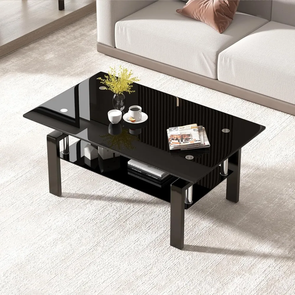 Coffee Table Set of 3, Modern Black Living Room Tables, Coffee and End Tables, 3pcs Coffee Table Set for Living Room